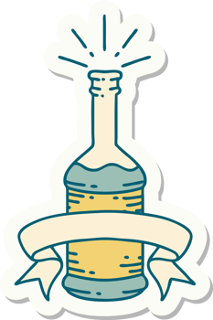 sticker of a tattoo style beer bottle png