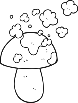 hand drawn black and white cartoon mushroom png