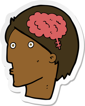 sticker of a cartoon man with brain symbol png