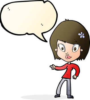 cartoon pretty woman pointing with speech bubble png