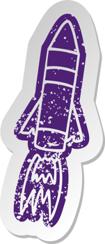 distressed old cartoon sticker of a space rocket png