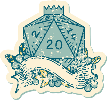 Retro Tattoo Style natural twenty D20 dice roll png