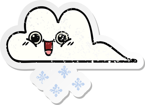 distressed sticker of a cute cartoon snow cloud png