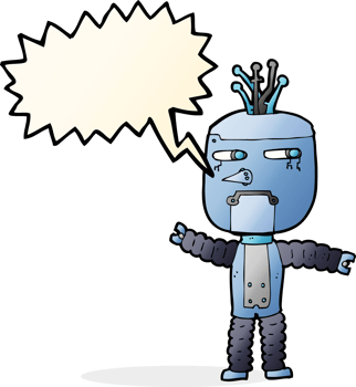 cartoon waving robot with speech bubble png