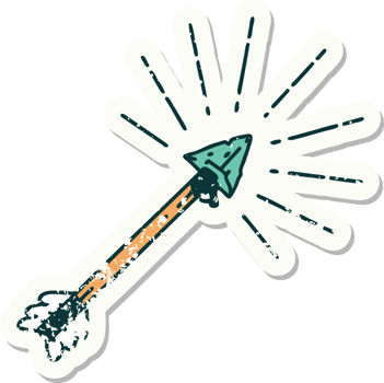 worn old sticker of a tattoo style old flint tip arrow png