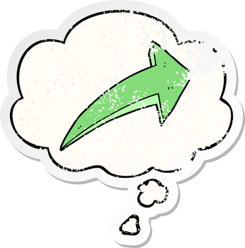 cartoon arrow with thought bubble as a distressed worn sticker png