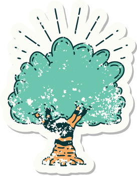 worn old sticker of a tattoo style tree png