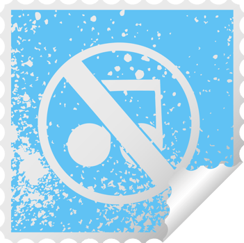 distressed square peeling sticker symbol of a no music sign png