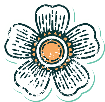 iconic distressed sticker tattoo style image of a flower png