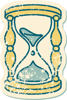 iconic distressed sticker tattoo style image of an hour glass png