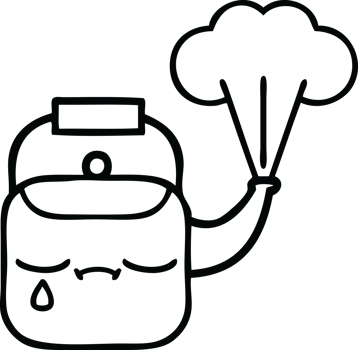 line drawing cartoon of a steaming kettle png
