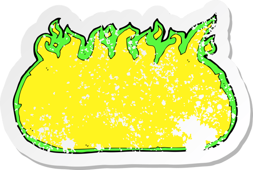 retro distressed sticker of a cartoon green fire border drawing png