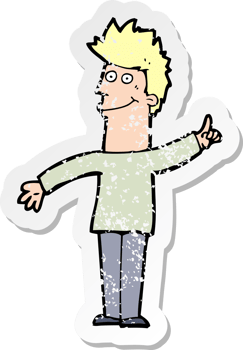 retro distressed sticker of a cartoon man with idea drawing png