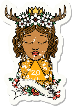Retro Tattoo Style human druid with natural twenty dice roll png