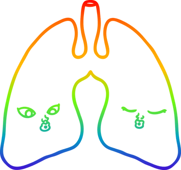 rainbow gradient line drawing of a cartoon lungs png