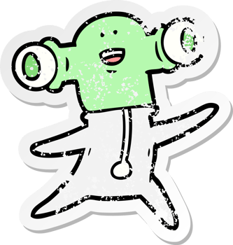 distressed sticker of a friendly cartoon alien png