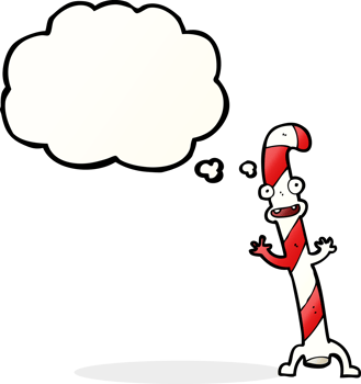 cartoon dancing christmas candy cane with thought bubble png