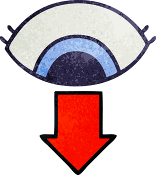retro grunge texture cartoon of a eye pointing down png