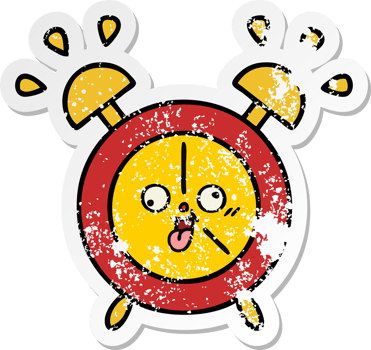 distressed sticker of a cute cartoon alarm clock png