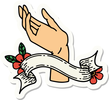 tattoo style sticker with banner of a hand png