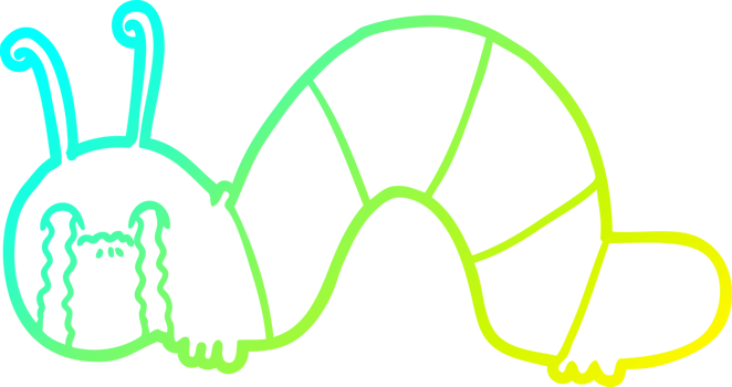 cold gradient line drawing of a cartoon caterpillar obsessing over his regrets png