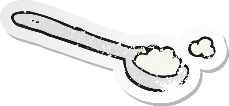 retro distressed sticker of a cartoon teaspoon of salt png