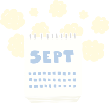 flat color illustration of a cartoon calendar showing month of September png