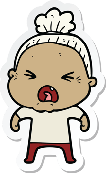 sticker of a cartoon angry old woman png