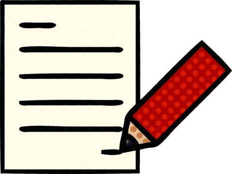 comic book style cartoon of a of writing a document png
