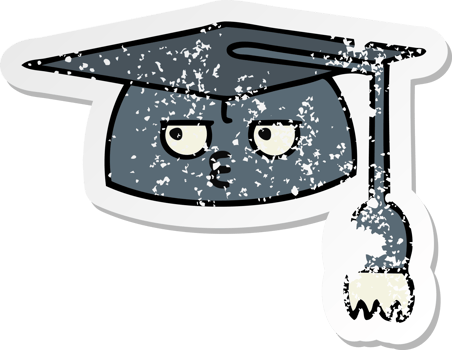 distressed sticker of a cute cartoon graduation hat png