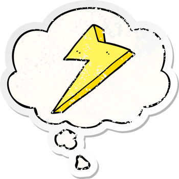 cartoon lightning with thought bubble as a distressed worn sticker png