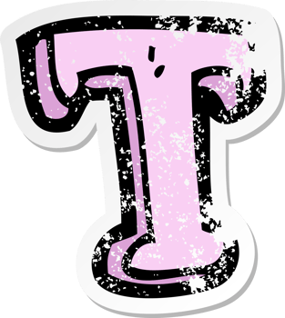 retro distressed sticker of a cartoon letter T drawing png