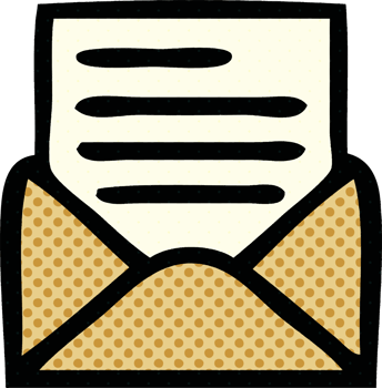 comic book style cartoon of a letter and envelope png