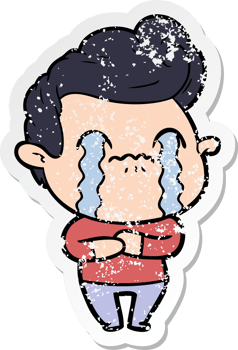 distressed sticker of a cartoon man crying png