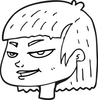 hand drawn black and white cartoon mean looking girl png