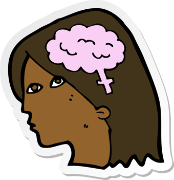 sticker of a cartoon female head with brain symbol png