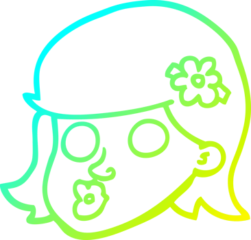 cold gradient line drawing of a cartoon face of a girl png
