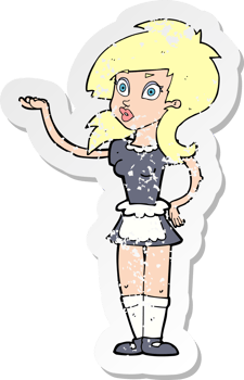 retro distressed sticker of a cartoon pretty waitress drawing png