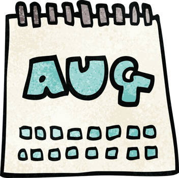 cartoon doodle calendar showing month of august png