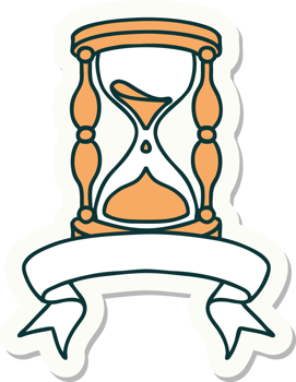tattoo style sticker with banner of an hour glass png