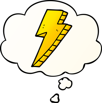 cartoon lightning bolt with thought bubble in smooth gradient style png