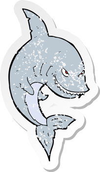 retro distressed sticker of a funny cartoon shark png