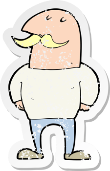retro distressed sticker of a cartoon bald man with mustache png