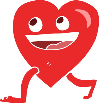 flat color illustration of a cartoon walking heart png