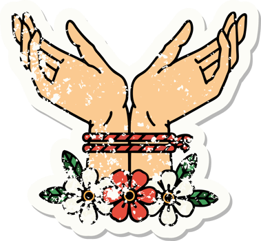 traditional distressed sticker tattoo of hands tied png