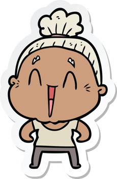 sticker of a cartoon happy old lady png