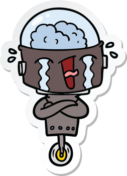 sticker of a cartoon crying robot png