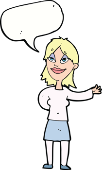 cartoon woman gesturing to show something with speech bubble png