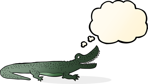 cartoon happy crocodile with thought bubble png