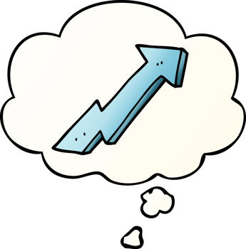 cartoon positive growth arrow and thought bubble in smooth gradient style png